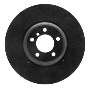 BMW ALPINA B7 Brake Rotor (1) - Front Left - R1 Concepts - Drilled & Slotted - Black - `07-`08